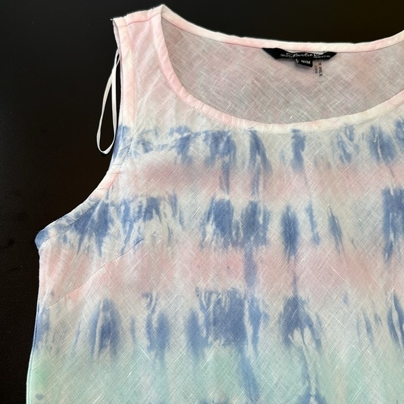Charlie B Linen Ruffle Hi Low Hem Dress M Tie Dyed Pastel Pink Blue Slee… - Picture 5 of 12
